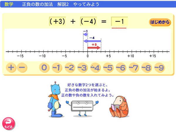 中学1年　数学「正負の数の加法　やってみよう」