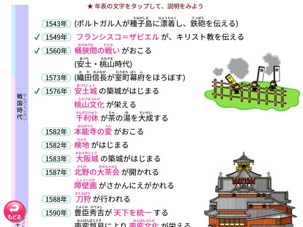 タブレット学習 年表をチェック　安土・桃山